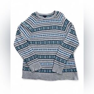 J.Crew Men’s Fair Isle Sweater Gray Blue Long Sleeve Knit Size Large Winter